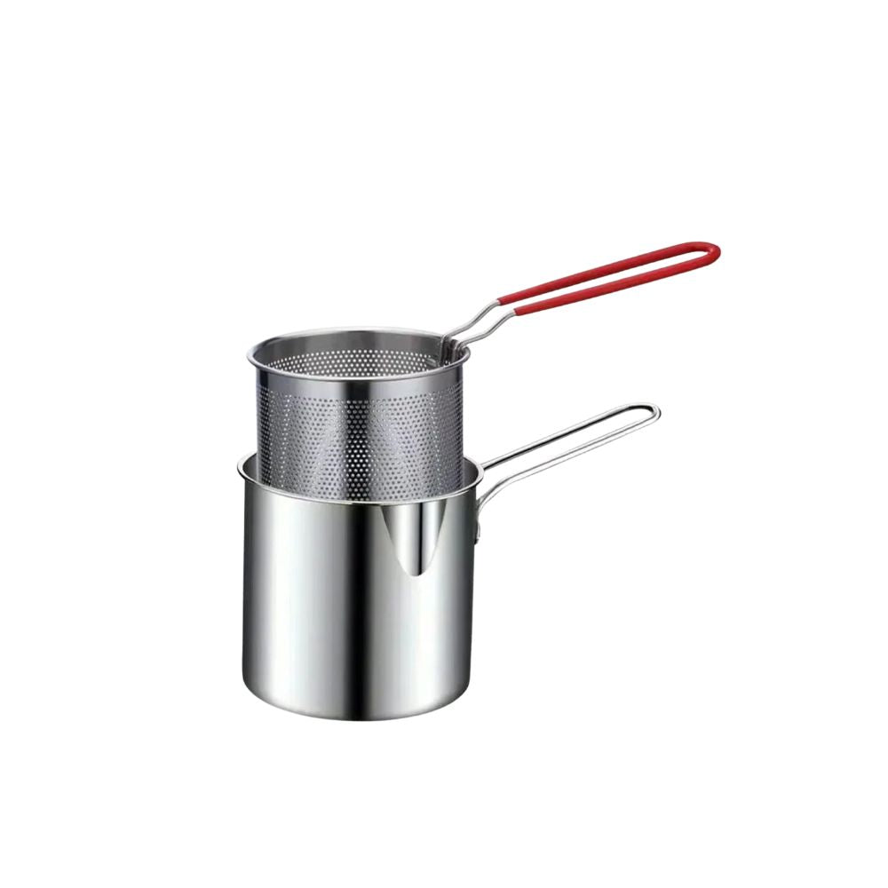 Stainless Steel Deep Fryer Pot with Oil Filter Basket Small Frying Saucepan for French Fries Chicken Wings and Tempura
