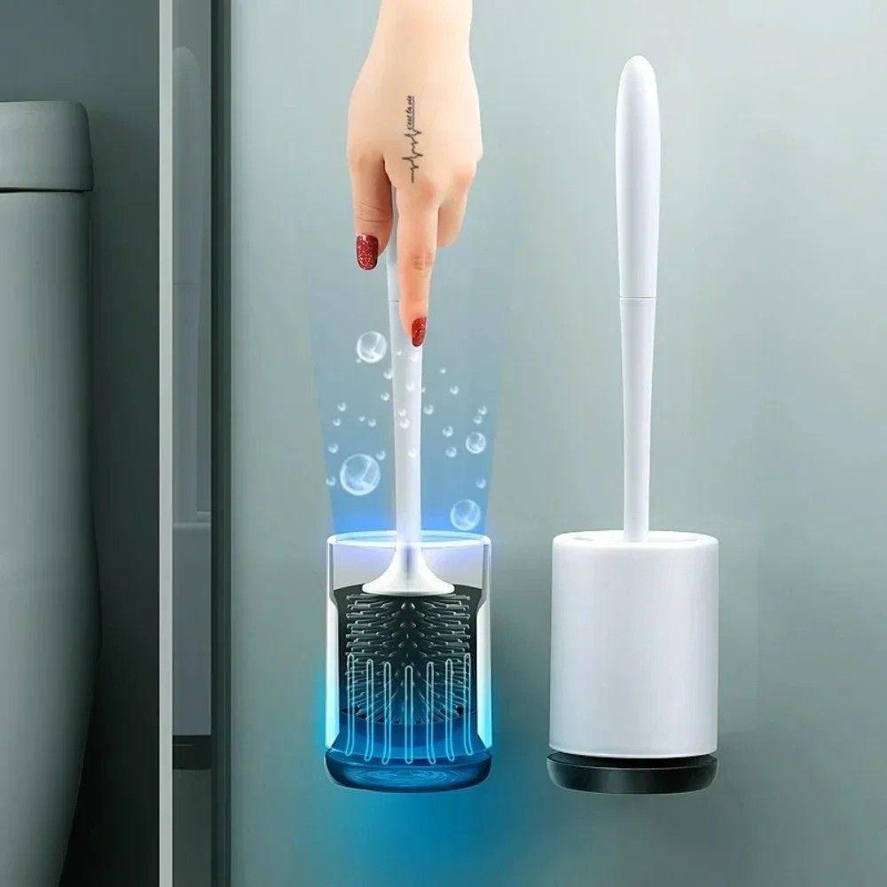 Toilet Brush Set Quick Drain TPR Cleaning Brush with Holder Durable Bathroom Organiser - Black