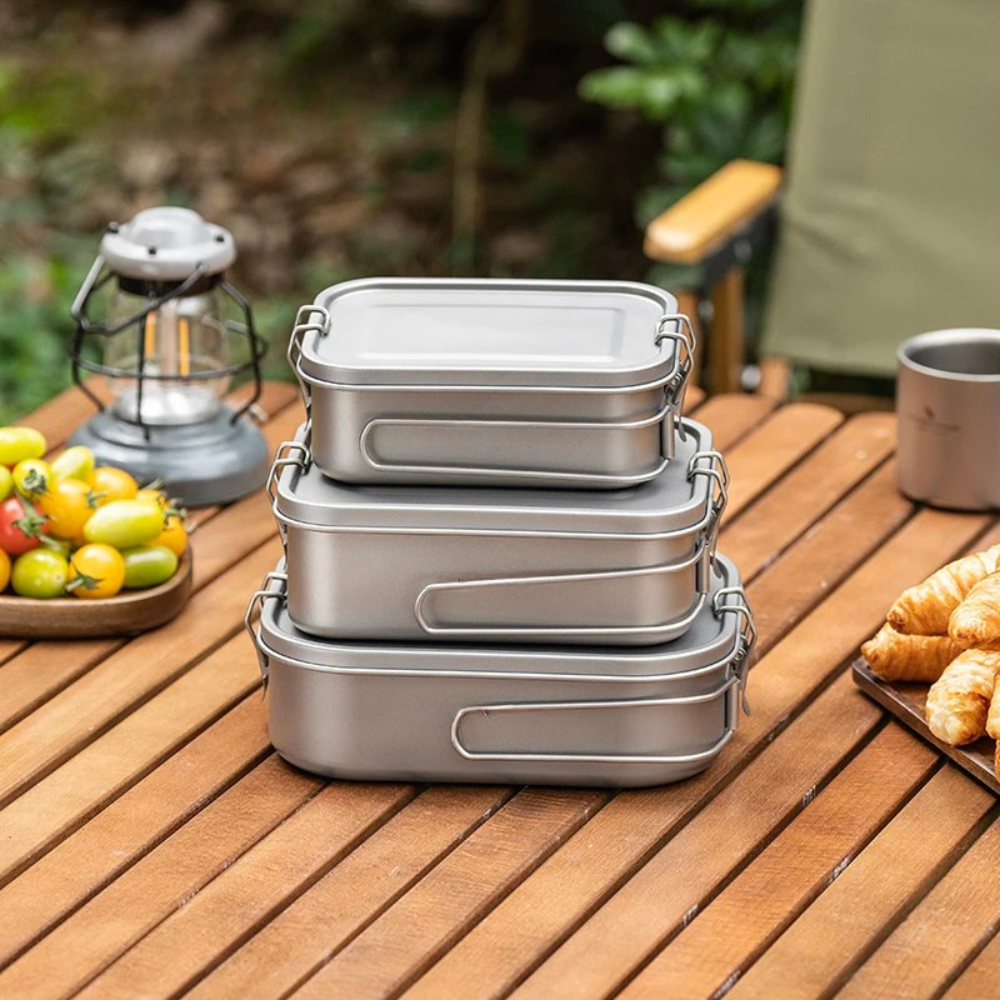 Titanium Lunch Box 1400ml Portable Food Container with Folding Handle