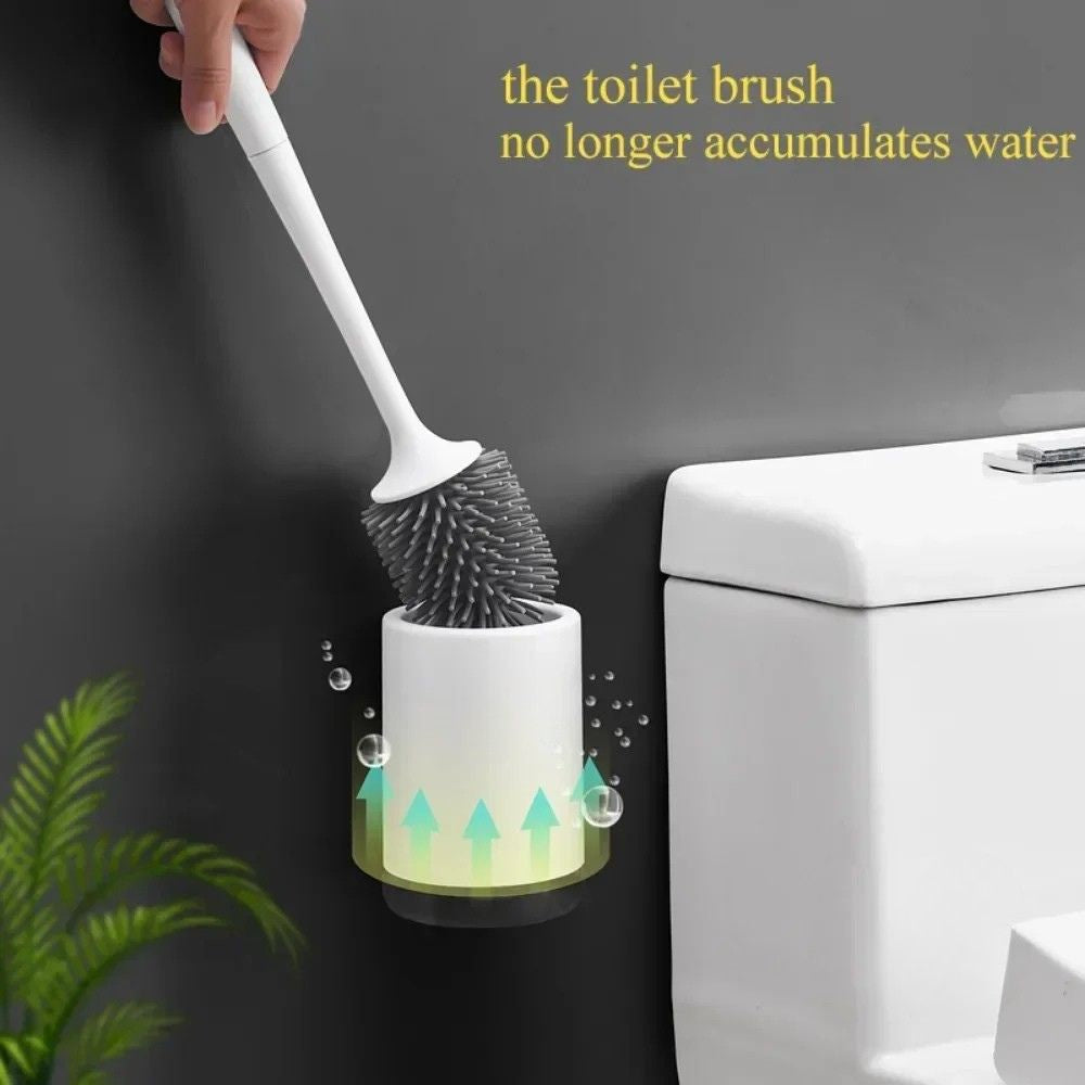 Toilet Brush Set Quick Drain TPR Cleaning Brush with Holder Durable Bathroom Organiser - Black