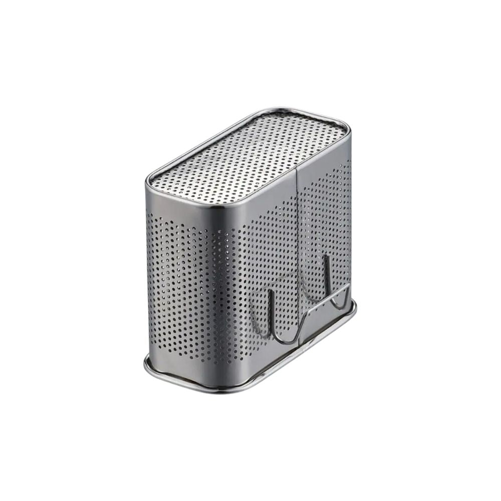 Chopstick Holder Stainless Steel Double Grid Utensil Drainer with Hooks - Silver