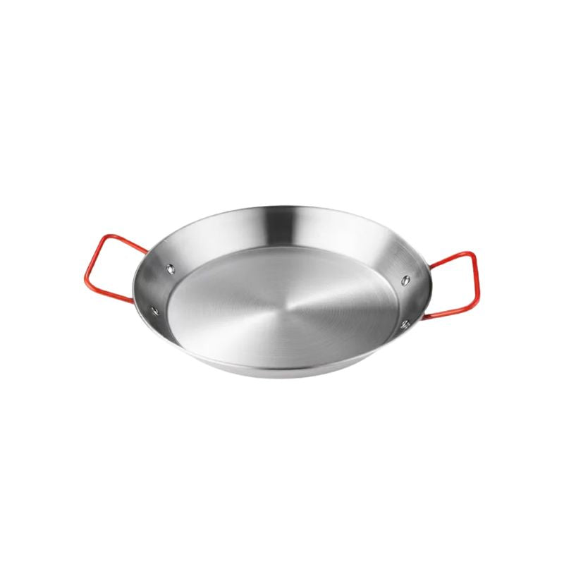 Stainless Steel Paella Pan 24cm Double Handle Cooking Pan Gas and Induction Compatible - Red