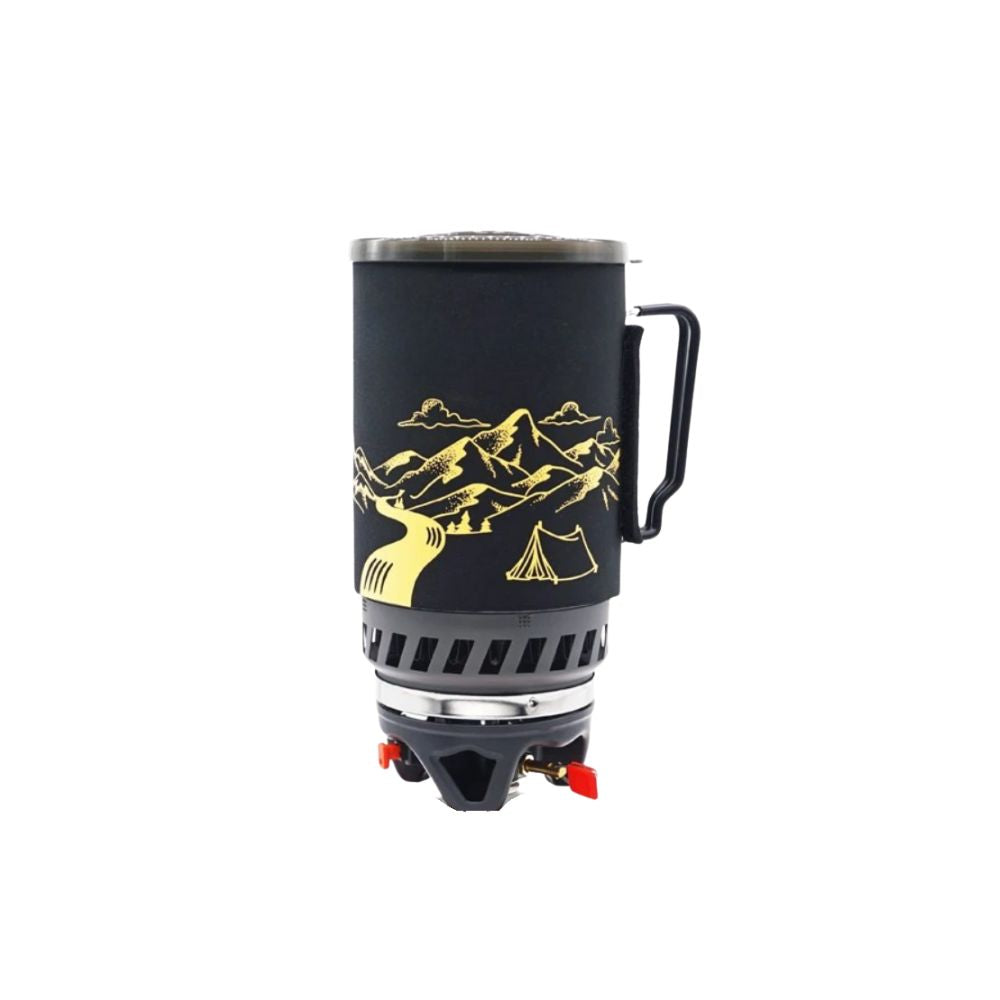 Camping Stove 1400mL Heat Exchanger Pot Portable Outdoor Cooking System - Black