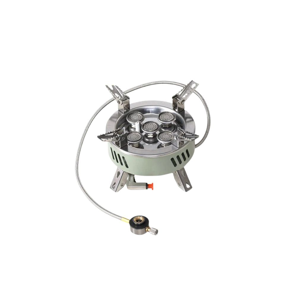 Camping Stove Windproof Gas Burner Piezo Ignition Fuel Adapter - Green
