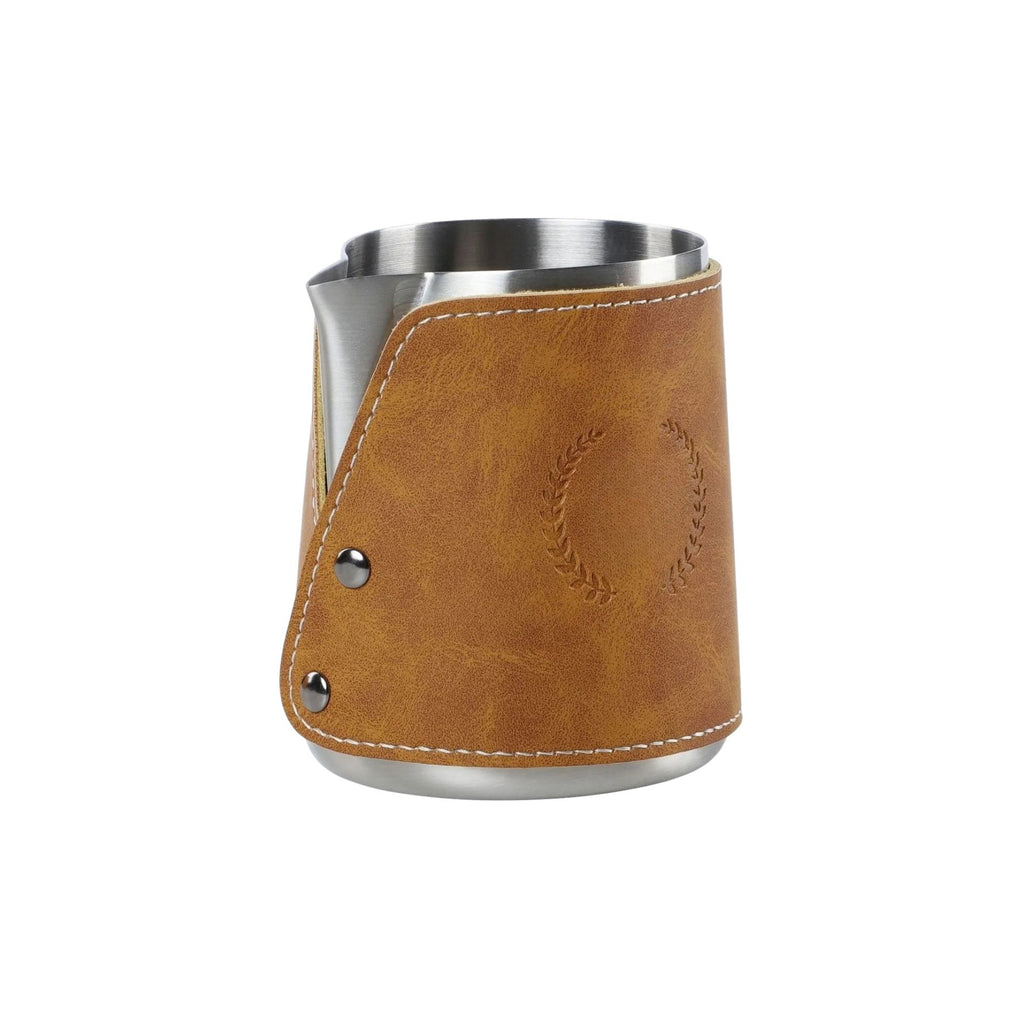 Milk Frothing Pitcher 450mL Stainless Steel Steaming Jug with Pouring Spout and Leather Case - Black