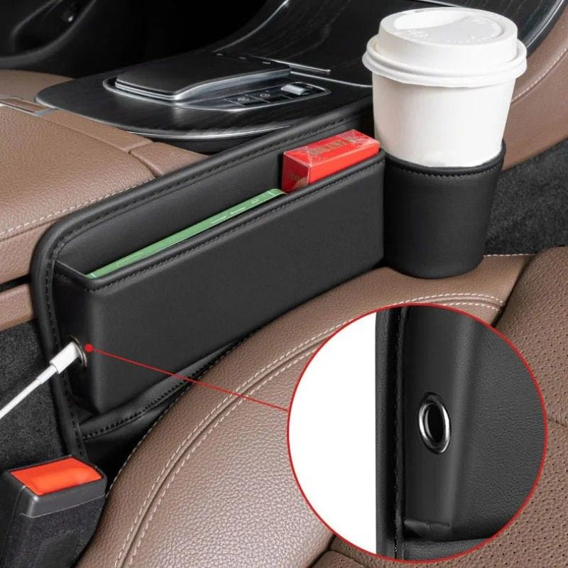 Leather Car Gap Organiser Storage Box Cup Holder Phone Pocket Interior Console Filler - Brown