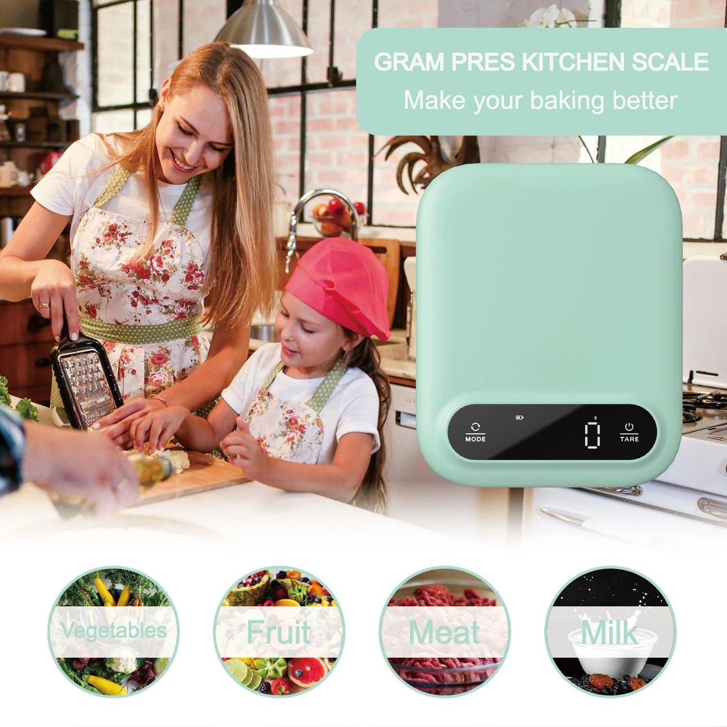 Kitchen Scale 5kg Digital LED Display 1g Precision Tare Function Battery Powered Food Scale