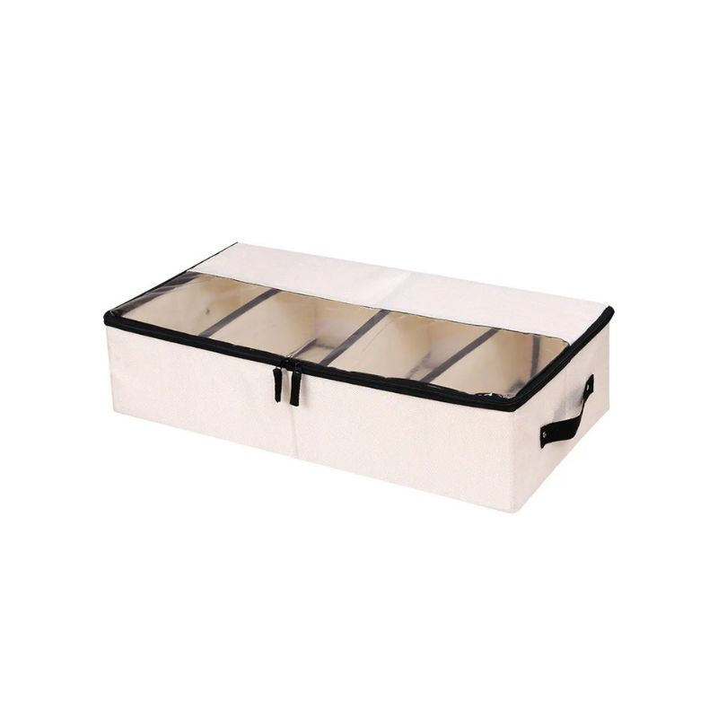 Shoe Storage Box 18 L Foldable Fabric Organiser with Lid and Grid - Light Grey