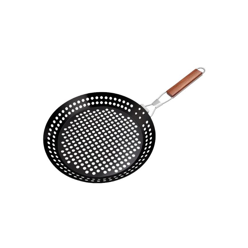 Grill Pan Stainless Steel Folding Stovetop Cooking Tray with Removable Handle - Black