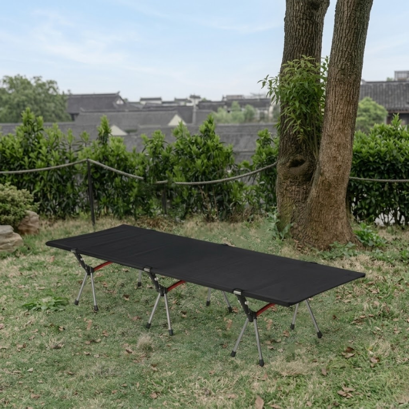 Camping Stretcher Bed Folding Aluminium Cot Ultralight 120 kg for Hiking - Black