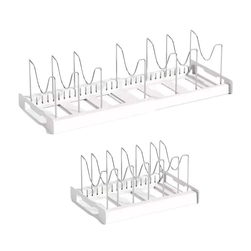 Pot Organizer Rack 7 Compartment Expandable Kitchen Cabinet Storage Holder for Pans and Lids - White