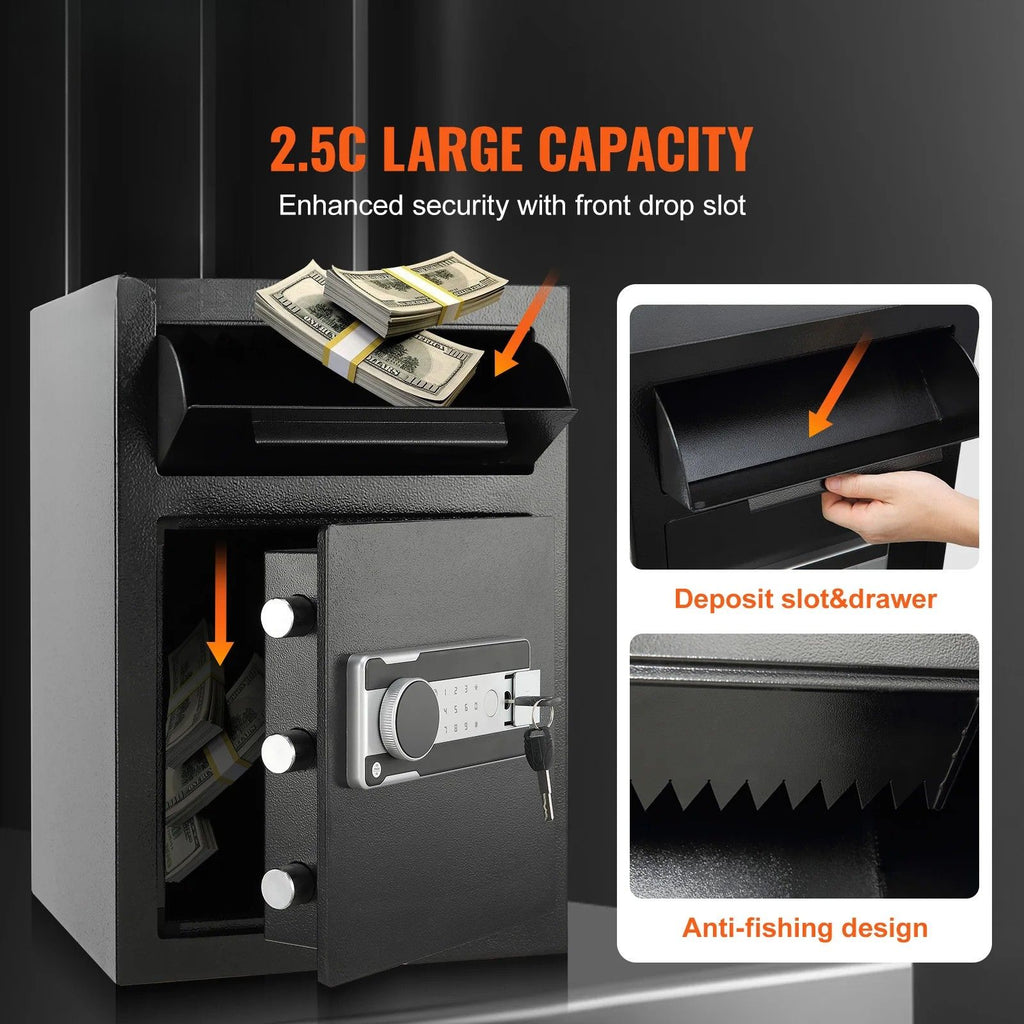 Depository Box 1.7C Electronic Keypad Cash Storage with Drop Slot and Vibration Alert