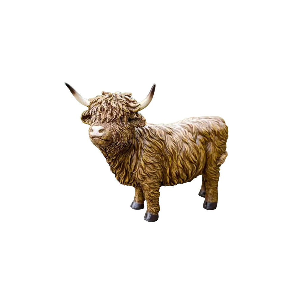 Highland Cow Statue Resin Garden Figurine Decorative Animal Ornament - Brown