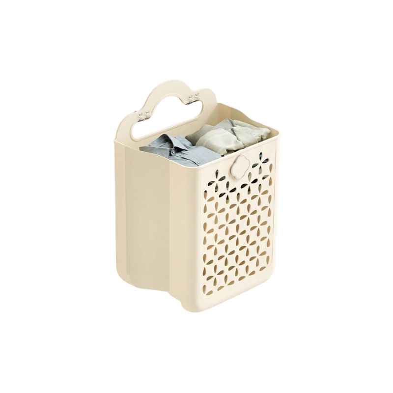 Laundry Basket Foldable PP Plastic Storage Hamper with Handles - Cream
