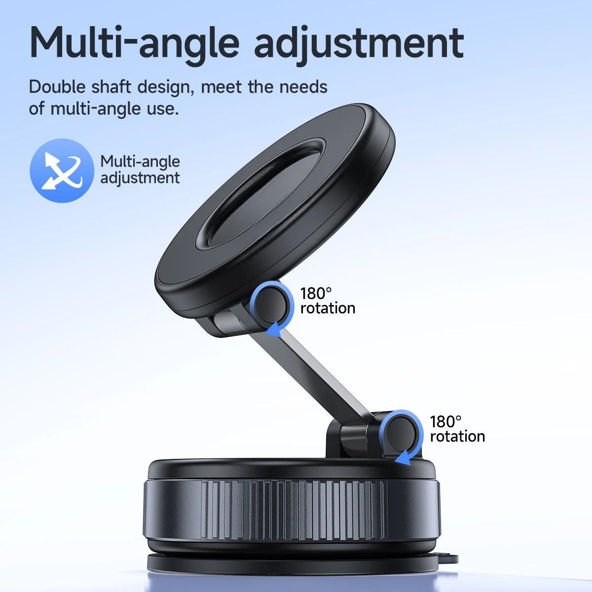 Car Phone Holder 360 Degree Rotating Suction Mount One Hand Operation Dashboard Stand - Black