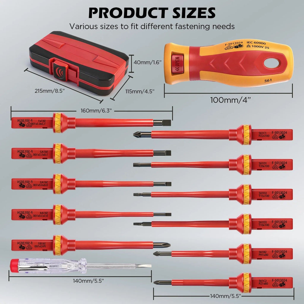 Heavy Duty 13 Piece 1000V Insulated Screwdriver Set with Magnetic Tips Electrician Repair Tool Kit