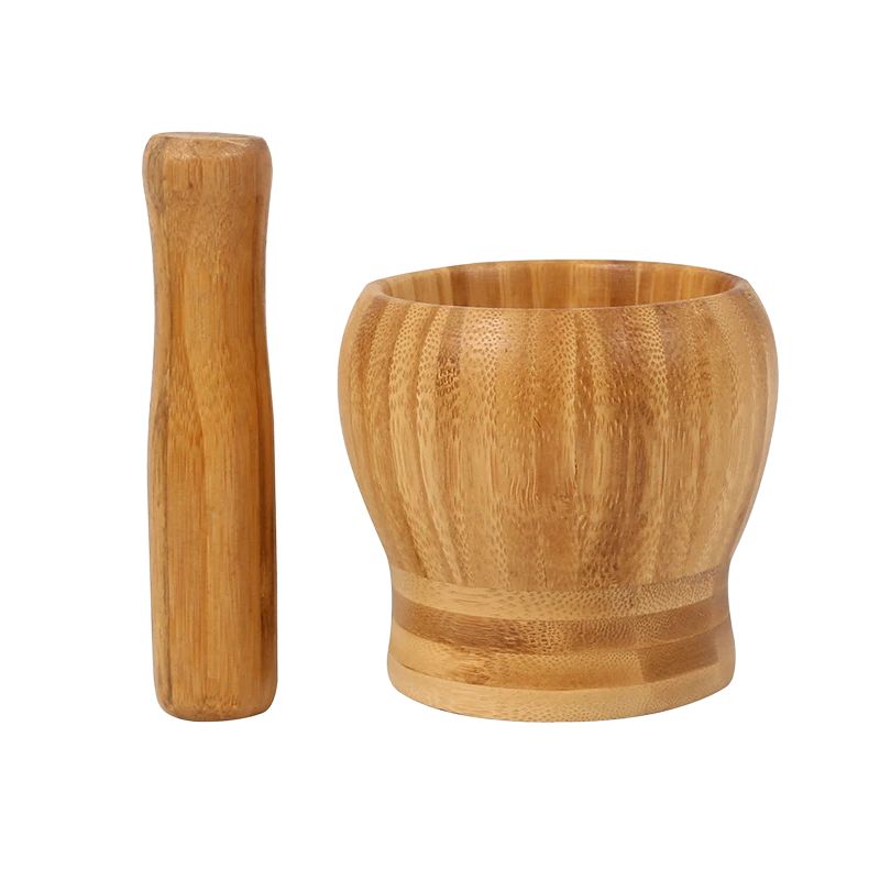 Mortar and Pestle 10cm Bamboo Herb Spice Mill Garlic Masher Kitchen Preparation Tool