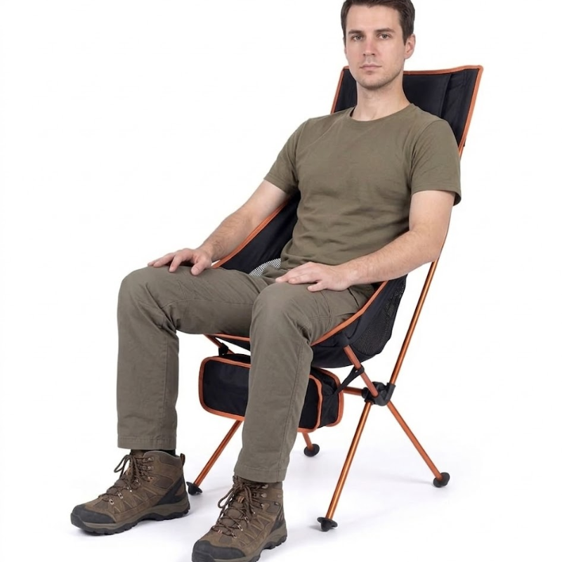 Folding Chair Ultralight Portable Aluminum Camping Chair – Detachable Lightweight Seat for Fishing, Hiking, BBQ, Garden – Long Orange