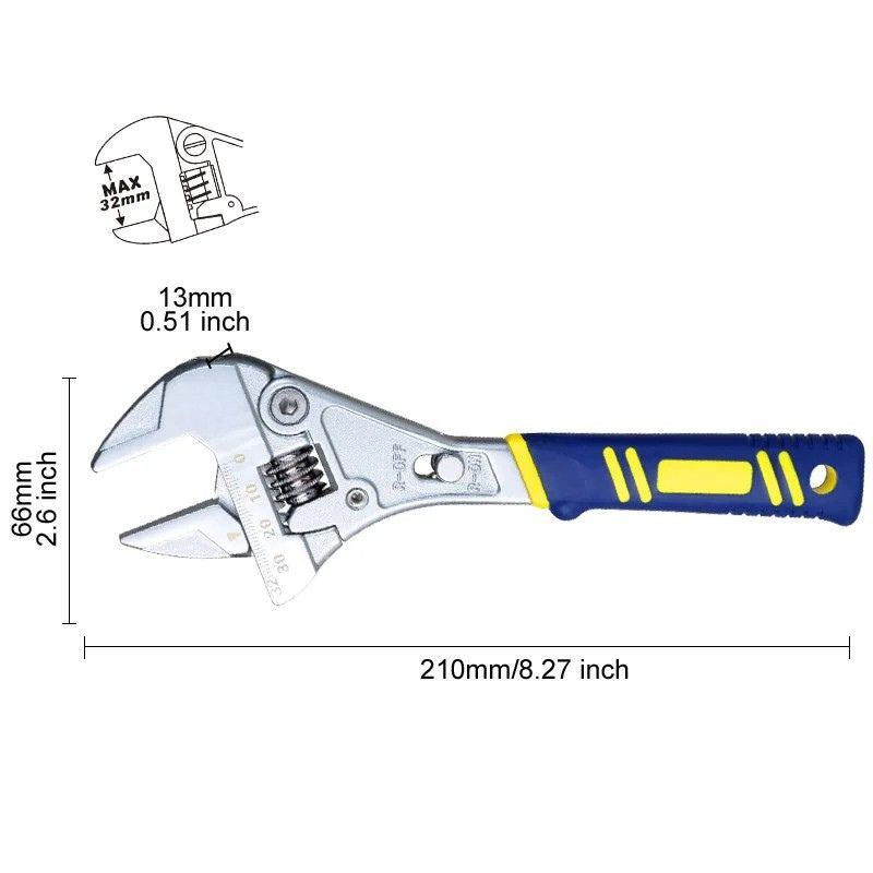Adjustable Ratchet Wrench Heavy Duty 21cm Large Opening 0-32mm Multi Function Hand Tool