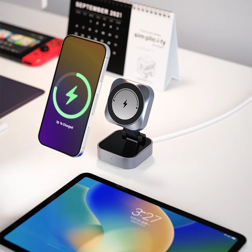 Phone Holder 15W Foldable Wireless Charger Suction Cup Dashboard Windscreen Mount with USB Cable