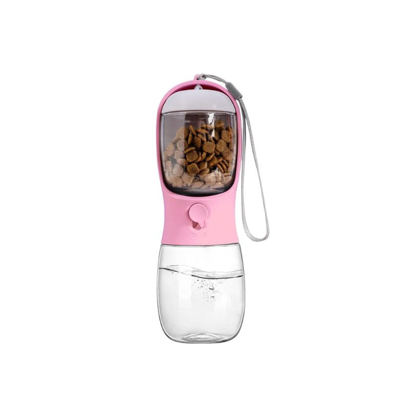Pet Water Bottle 2 in 1 Portable Water Dispenser with Treat Container - Pink