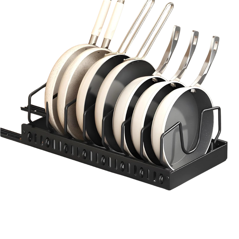 Pull Out Pots and Pans Organizer Stainless Steel Adjustable Dividers Under Cabinet Storage - Black