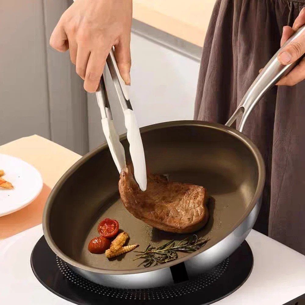 Titanium Alloy Frying Pan 24cm Stainless Steel Non-Stick Wok Double Handle