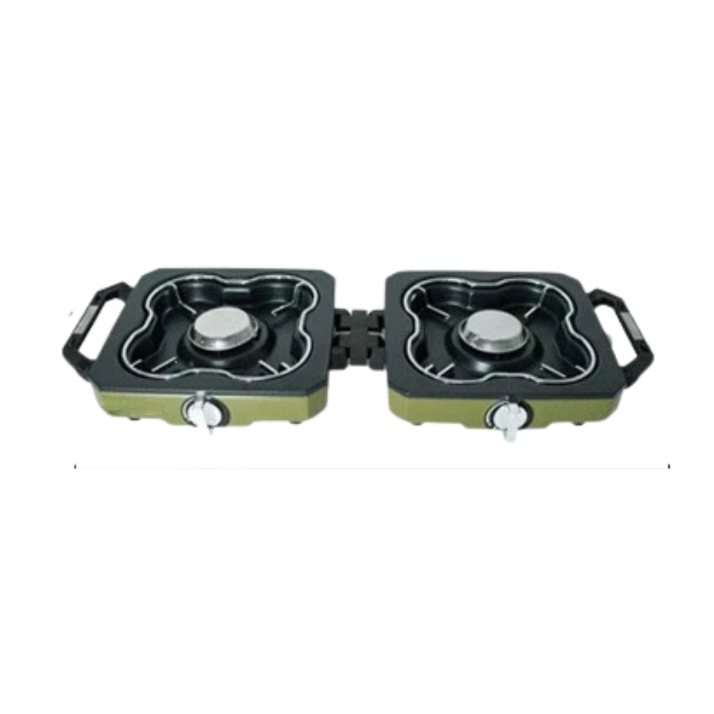 Camping Cooking Stove Double Burner Folding Gas Cooker Portable Alloy Design – Green