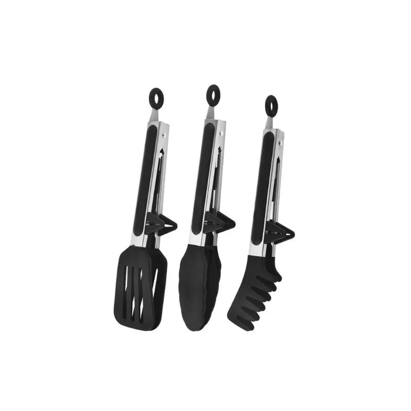 Food Tongs Stainless Steel Silicone Nylon Non Slip Cooking Serving BBQ Salad Clip - Black