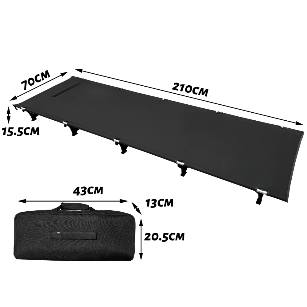 Camping Cot 70cm Portable Folding Bed Ultralight Aluminum Frame Outdoor Sleeping Bed - Black