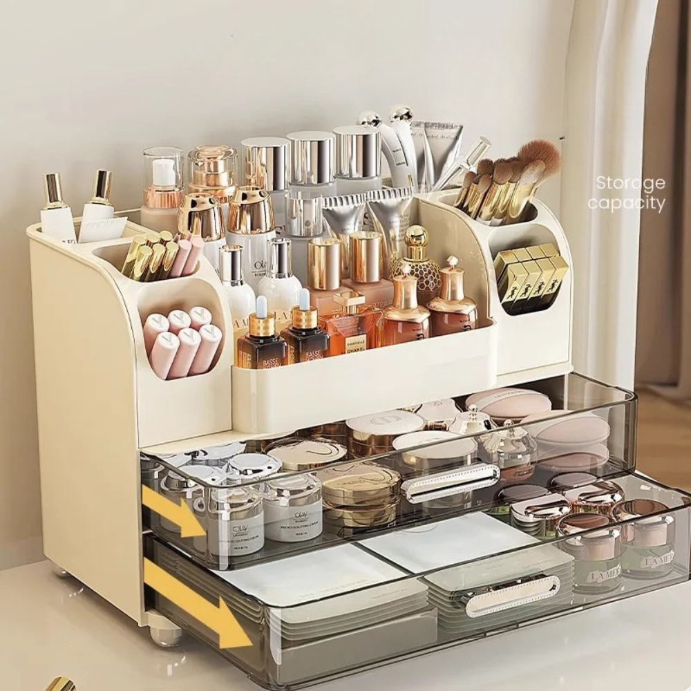 Cosmetics Storage Box Desktop Organizer Expandable Multi Layer Makeup Holder Dressing Table Rack Light Green