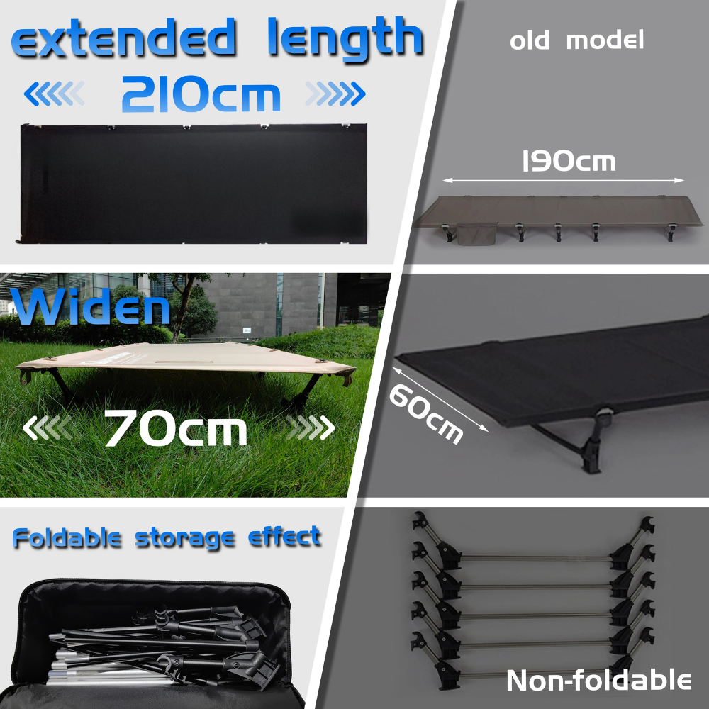 Camping Cot 70cm Portable Folding Bed Ultralight Aluminum Frame Outdoor Guest Bed – Khaki