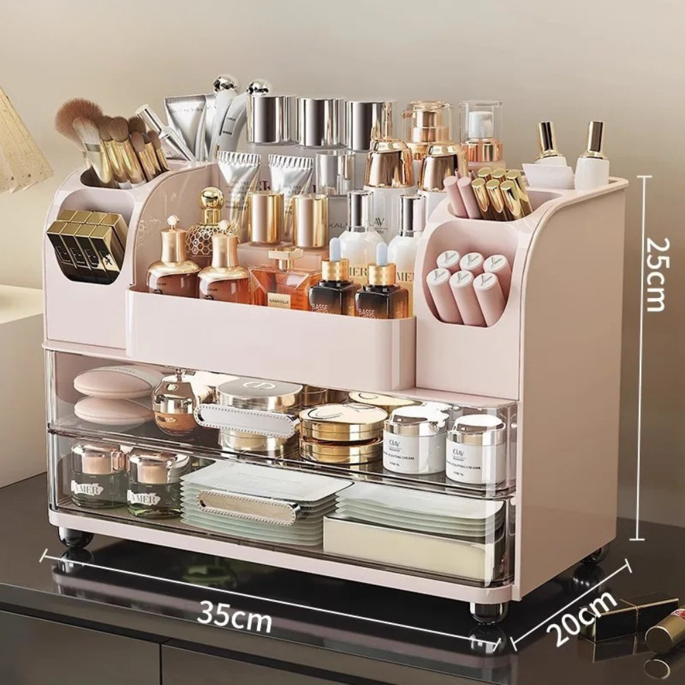 Cosmetics Storage Box Desktop Organizer Expandable Multi Layer Makeup Holder Dressing Table Rack Pink