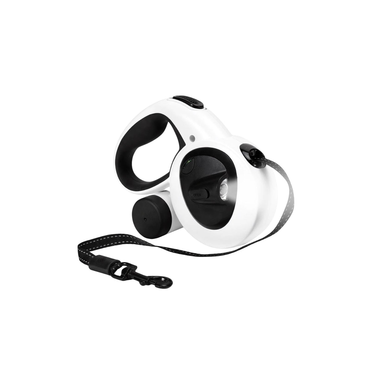 Dog Leash 4.9 m Retractable Rechargeable LED Light Steel Cable with Waste Bag Holder for Outdoor Walks