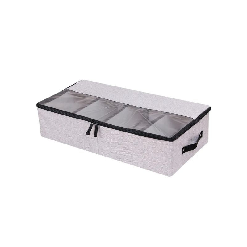 Shoe Storage Box 18 L Foldable Fabric Organiser with Lid and Grid - Light Grey