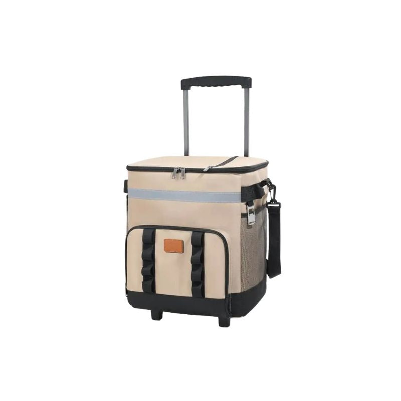 Rolling Cooler Bag Insulated Wheeled Picnic Tote With Trolley Handle - Black