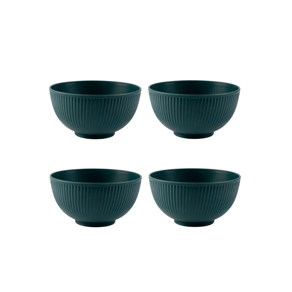 4 Piece Wheat Straw Bowl Set Shatter Resistant Reusable Serving Bowls for Home and Dining - Green