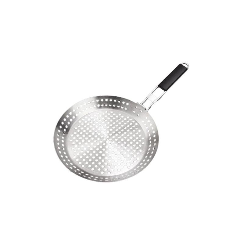Grill Pan Stainless Steel Folding Stovetop Cooking Tray with Removable Handle - Black