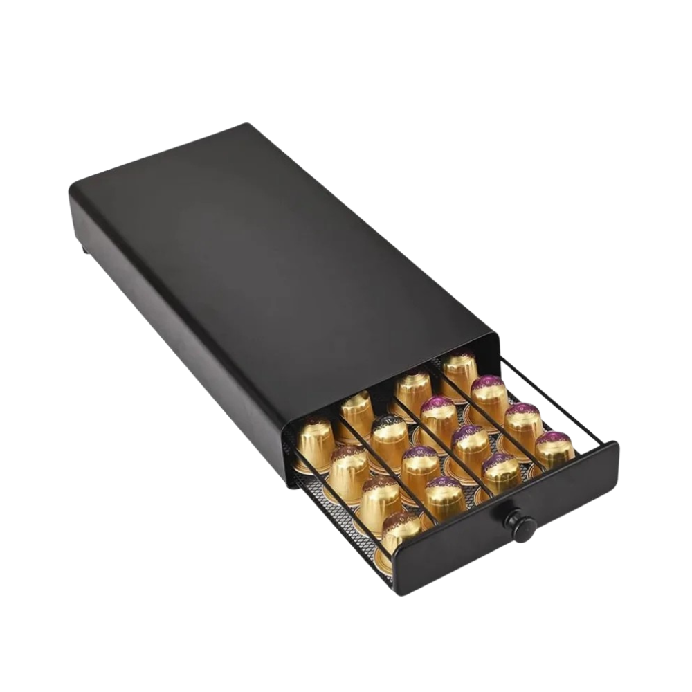 Coffee Pod Drawer Holder 40 Capsule Capacity Metal Storage Organizer Sliding Rack – Black