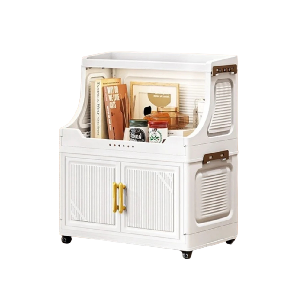 Storage Cabinet 2 Tier Foldable Double Door Large Capacity Mobile Organizer