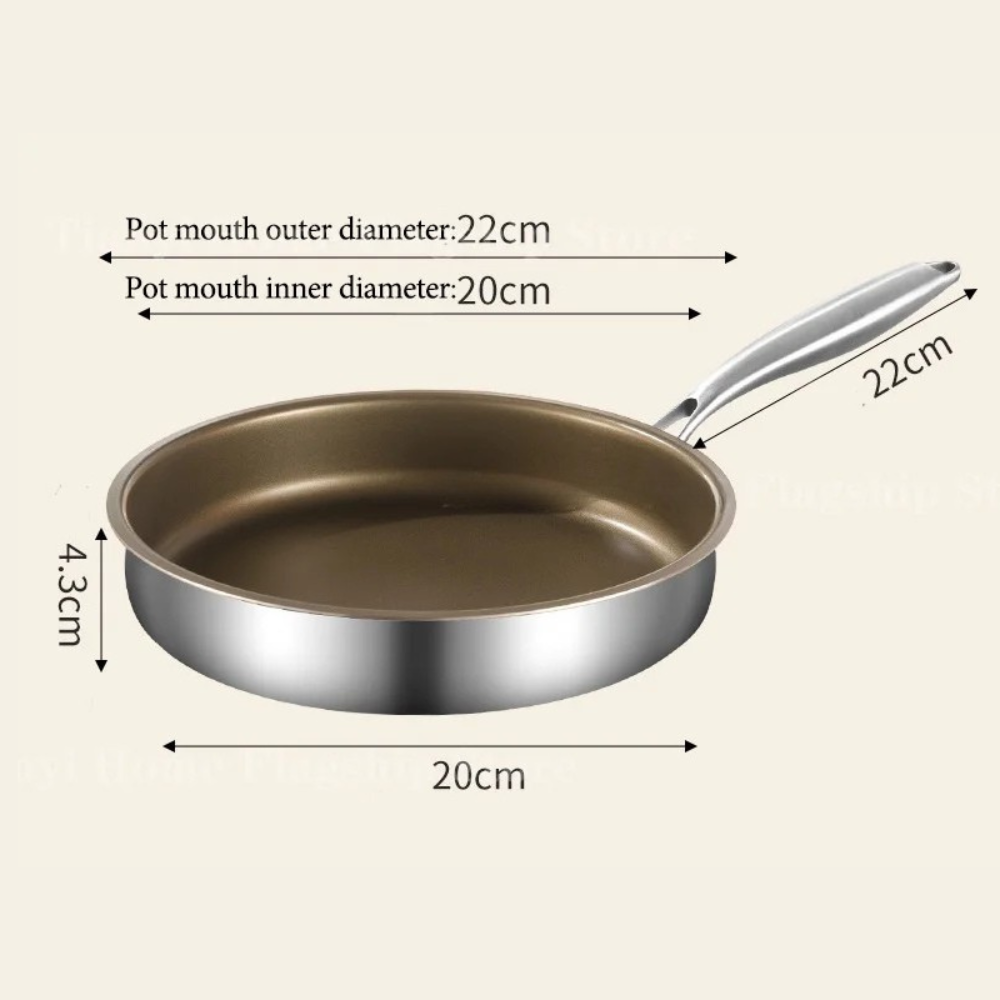 Frying Pan 22cm Titanium Alloy Non Stick Wok Double Handle Stainless Steel Cookware