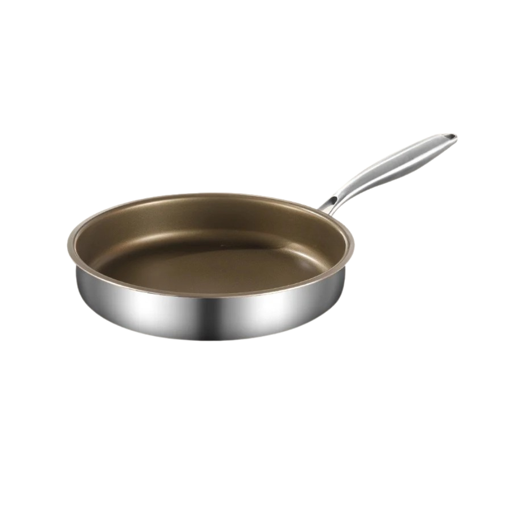 Titanium Alloy Frying Pan 24cm Stainless Steel Non-Stick Wok Double Handle