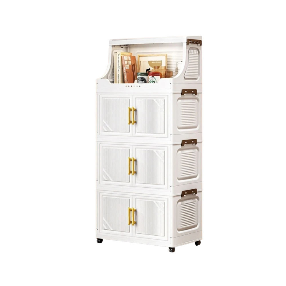 Storage Cabinet Foldable Double Door Organizer Large Capacity Mobile Storage Box - 4 Tier
