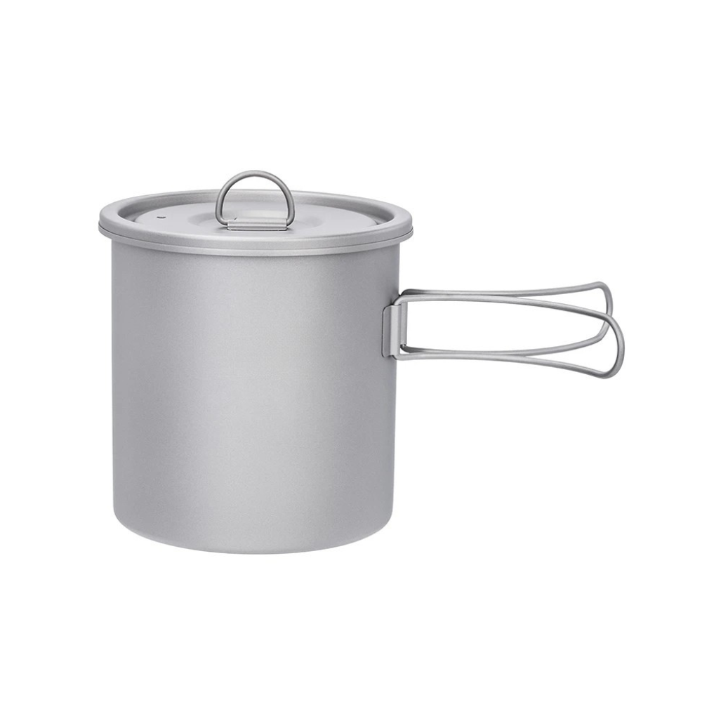 Camping Pot Titanium Cookware Portable Backpacking Pot with Folding Handle Outdoor Use - 1400ml
