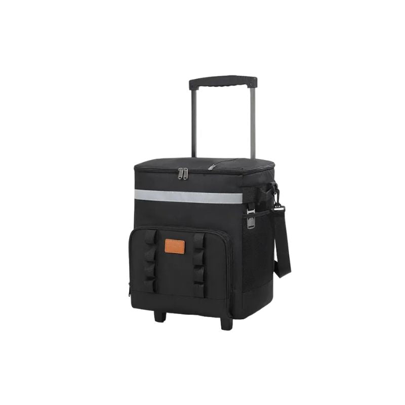 Rolling Cooler Bag Insulated Wheeled Picnic Tote With Trolley Handle - Black