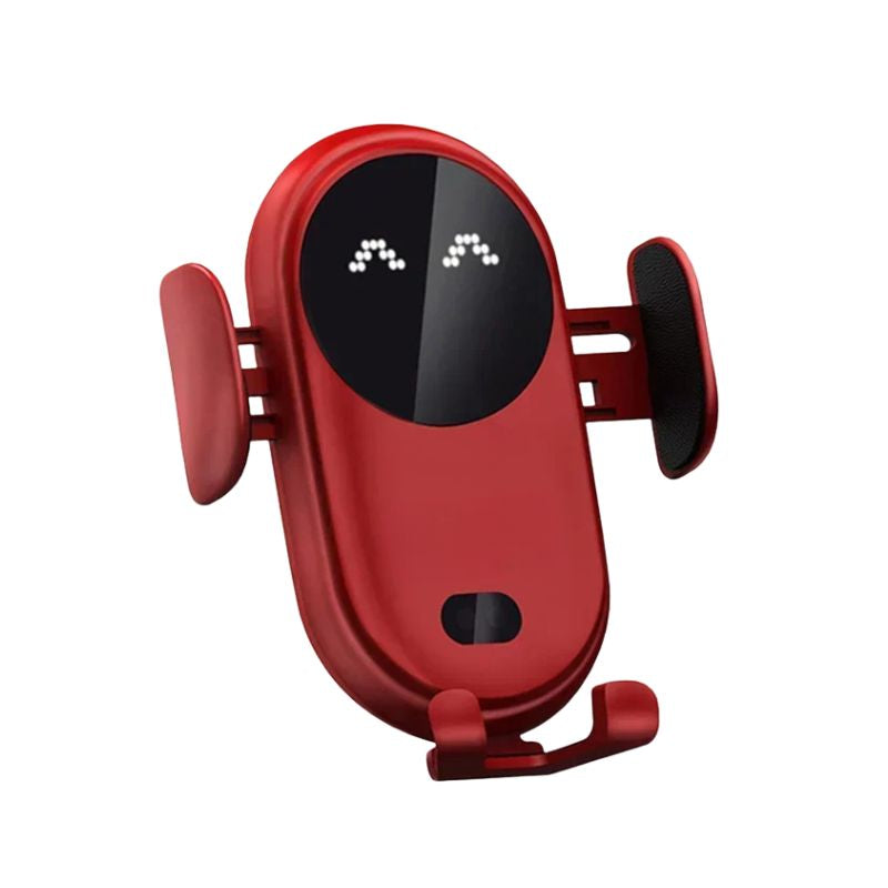 Phone Holder 15W Wireless Charging Infrared Auto Clamping Dashboard Air Vent Mount 360° Rotating - Red