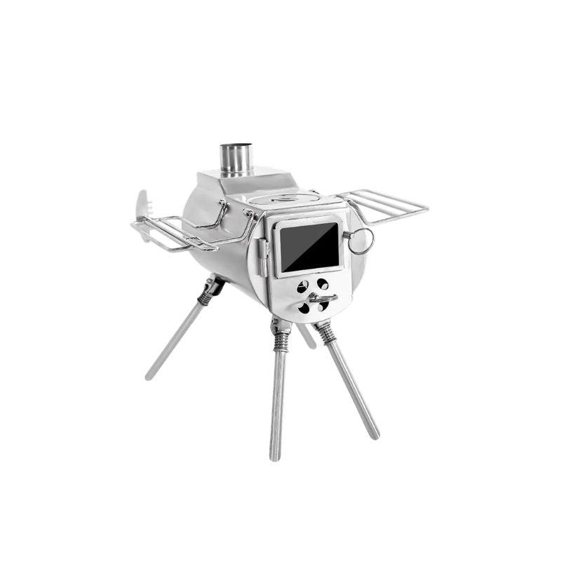Camping Wood Stove Stainless Steel Portable Tent Heater Firewood Cooking Stove - Silver