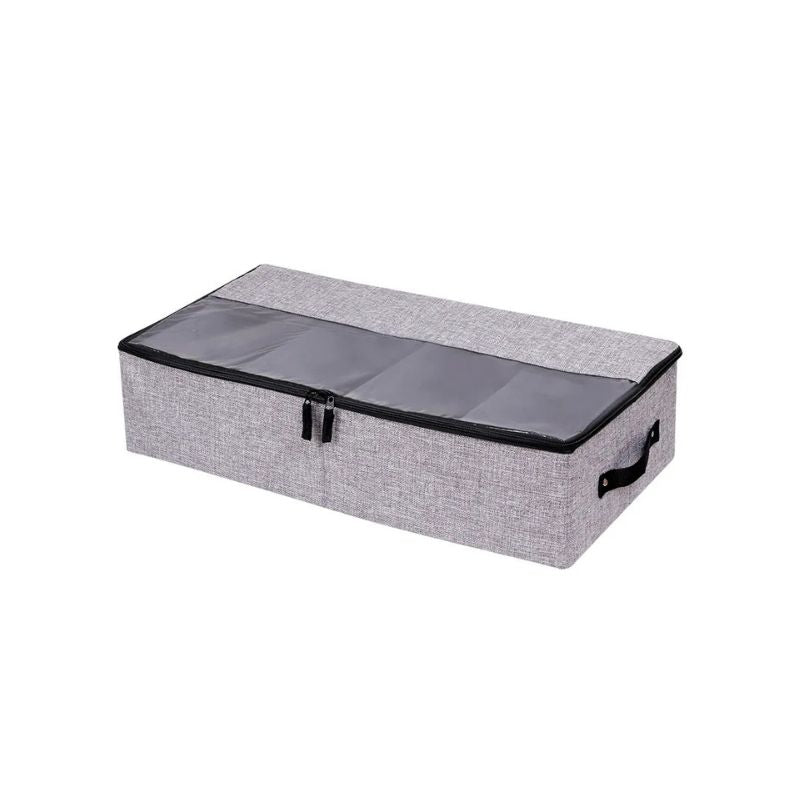 Shoe Storage Box 18 L Foldable Fabric Organiser with Lid and Grid - Light Grey