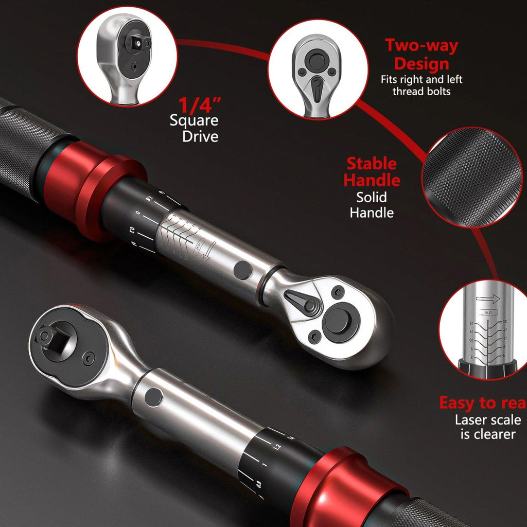 Torque Wrench Set Portable Heavy Duty 1/4 Inch Drive 2-20 N·m Precision Bicycle Repair Tool Kit