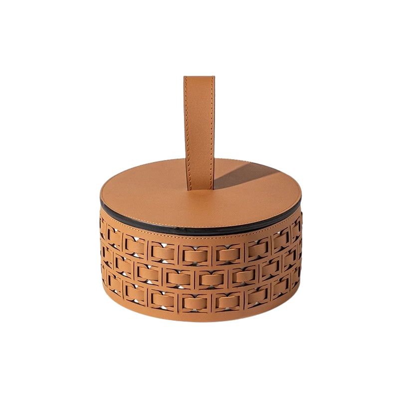 Vanity Tray Portable Leather Multi-Compartment Jewelry Organizer Desktop Storage Box - Brown